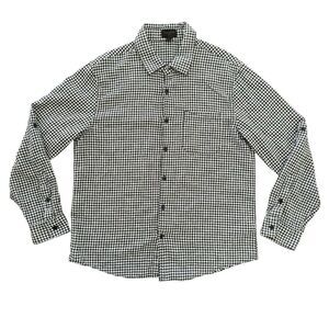 Magaschoni Man Large Linen Blend Blue Check Long Sleeve Button Up Men's Shirt‎